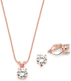 Mariell 14K Rose Gold Plated Cubic Zirconia Jewelry Set - 2cwt Round Pendant with 8mm Clip-On Earrings