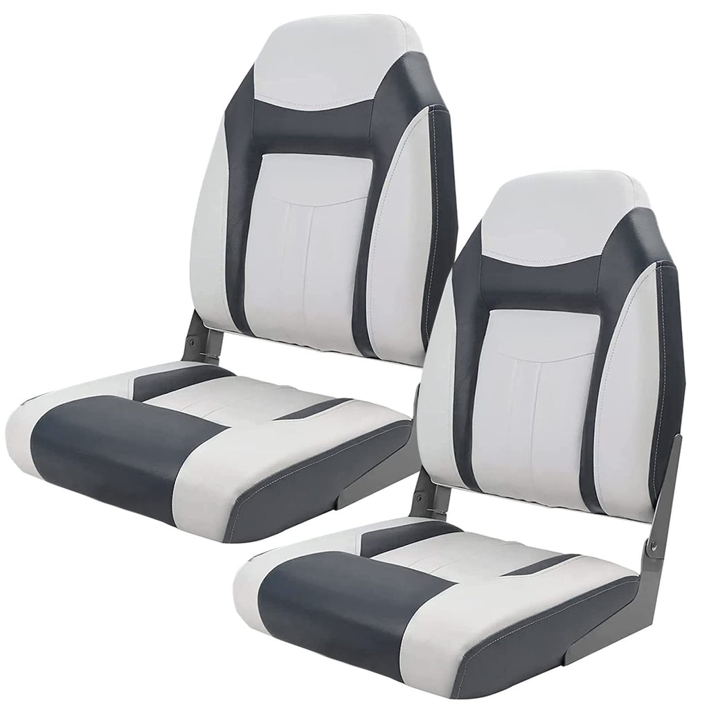 Premium Marine A Pair of Low Back Folding Boat Seat, Fishing Marine Seats with Stainless Steel Screws, Charcoal/Black(2 Seats)