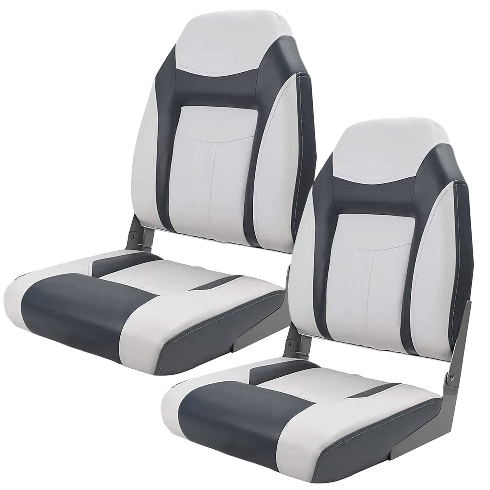 Premium Marine A Pair of Low Back Folding Boat Seat, Fishing Marine Seats with Stainless Steel Screws, Charcoal/Black(2 Seats)
