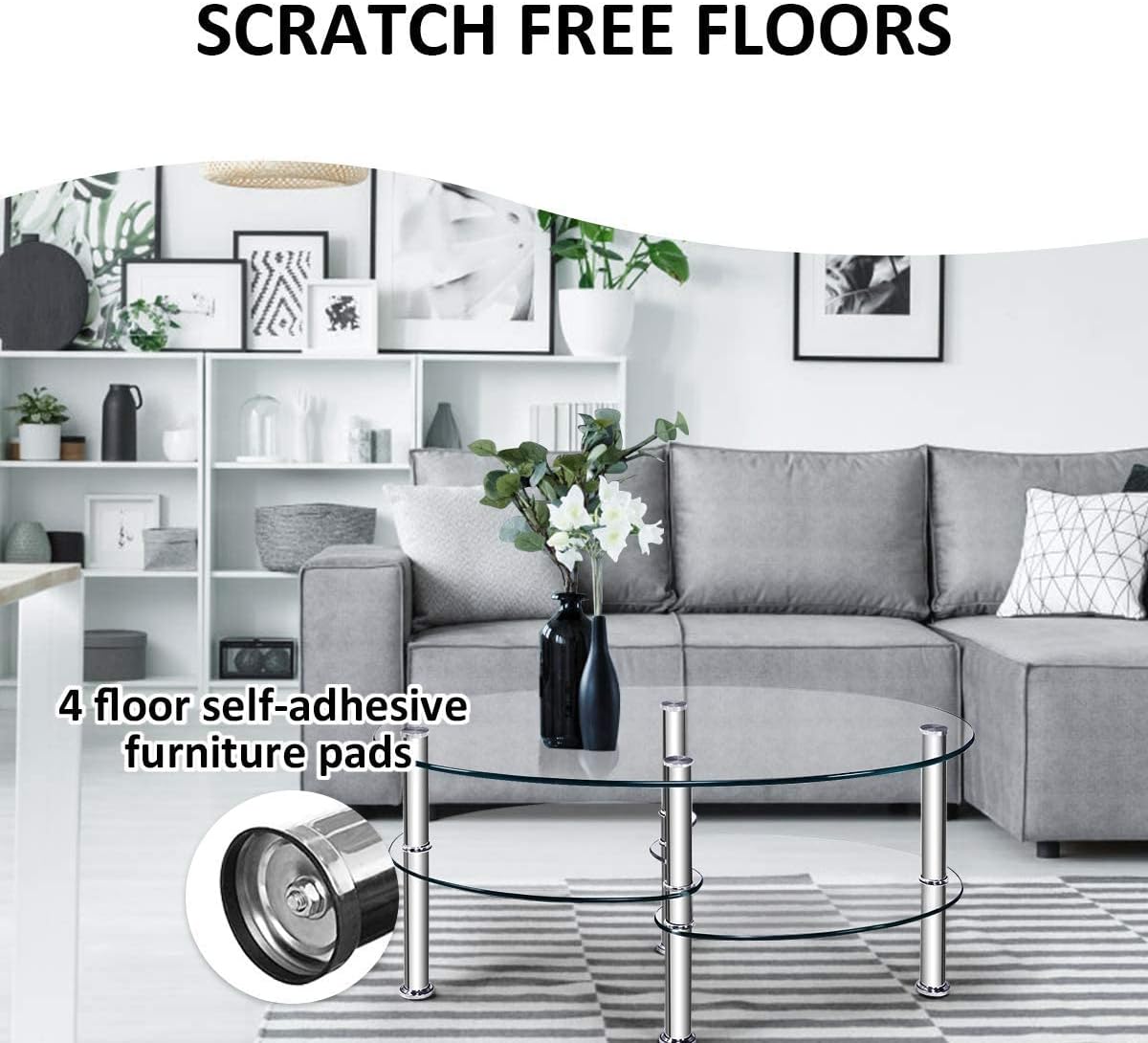 S AFSTAR Glass Coffee Table, 3-Tier Modern Oval Smooth Glass Tea Table Center Table End Table with Open Storage Shelf,Sturdy Steel Legs for Living Room,Home,Office,Cocktail Tea Table (Clear)