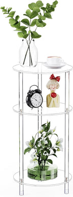 Clear Round Acrylic Side Table for Small Spaces, 11.81" L x 11.81" W x 24.6" H, 3 Tier Small Modern Drink End Table Nightstand, Minimalist Bedside Table for Living Room, Bedroom, Bathroom