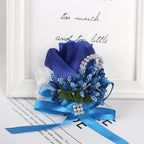 WANLIAN Rose Wrist Corsage Bridesmaid Corsage and Boutonniere Set for Wedding Prom Party Hand Flower Decoration Set of 2 (Blue)