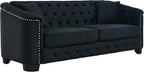 mikibama Modern Chesterfield Velvet Sofa, 77 Inch Sectional Sofa, Luxury 3 Seater Upholstered Tufted Couch with Nailhead Arms and 2 Pillows for Living Room, Bedroom, Apartment(Black)