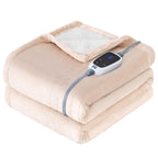 Sealy Electric Blanket Queen Size, Flannel & Sherpa Heated Blanket with 10 Heat Setting & 1-12 Hour Auto Shut Off, Fast Heating Blanket, Machine Washable, Beige, 84 x 90 Inch