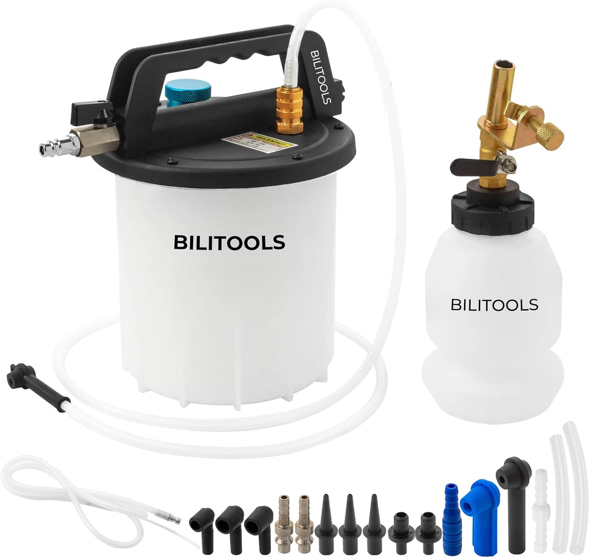 BILITOOLS 3L Brake Bleeder Vacuum Pump Kit, Universal One Person Pneumatic Brake System Clutch Fluid Bleeding Extractor Tool with Adapters & 1L Refilling Bottle