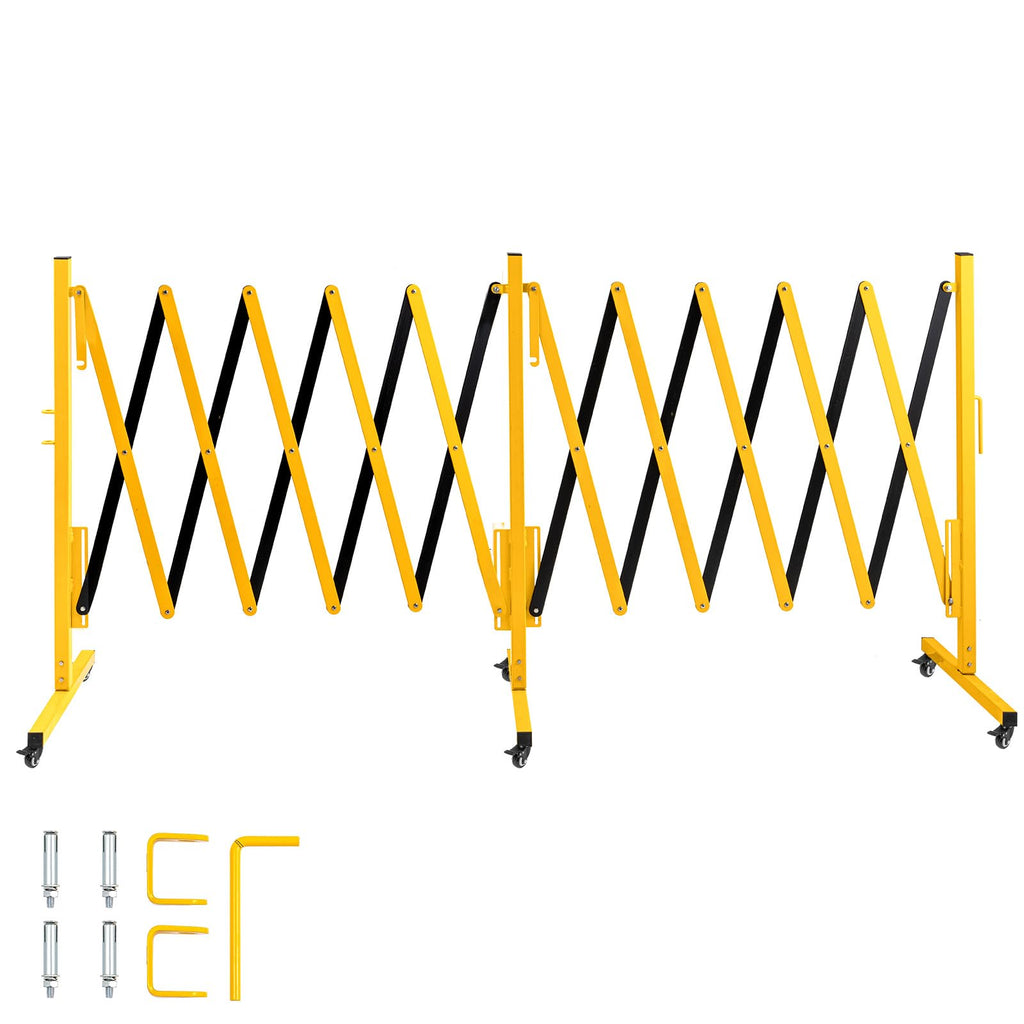 TECSPACE Aluminum Expandable Garden Fence, Portable Barricade Gate with Casters, Adjustable Retractable Fence Mobile Barricade Safety Barrier (Brown, 201×15×41 inch)