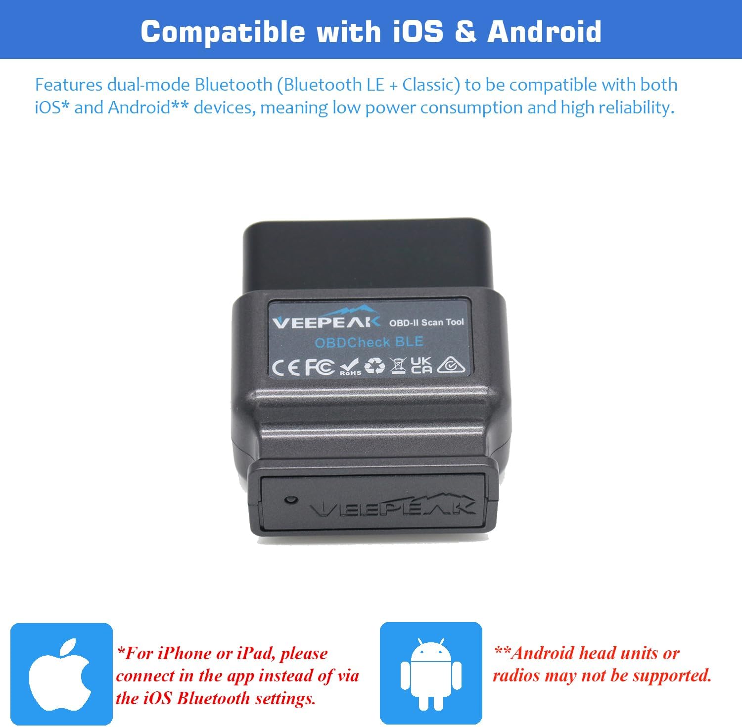 Veepeak OBDCheck BLE Bluetooth OBD II Scanner Car Check Engine Light Code Reader Diagnostic Scan Tool for iOS & Android