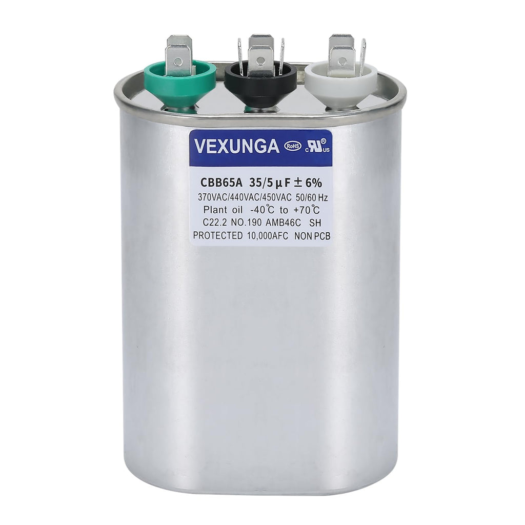 45/5 uF 45+5 MFD 370V or 440V Dual Run Start Round A/C Capacitor 45 5 uF 370 440 Volt VAC CBB65B Air Conditioner Capacitors for AC Unit Fan Motor Start or Heat Pump or Condenser Straight Cool