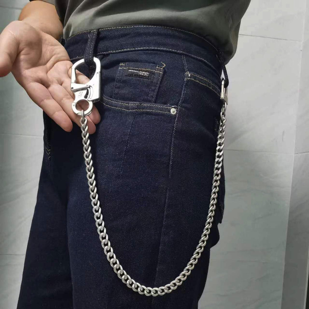Ahiller Herrepung og Nøglering med Wolframstålspids, Kraftig Biker Nøglering til Jeans, Bælte eller Lomme (DK-Sølv-1PCS)
