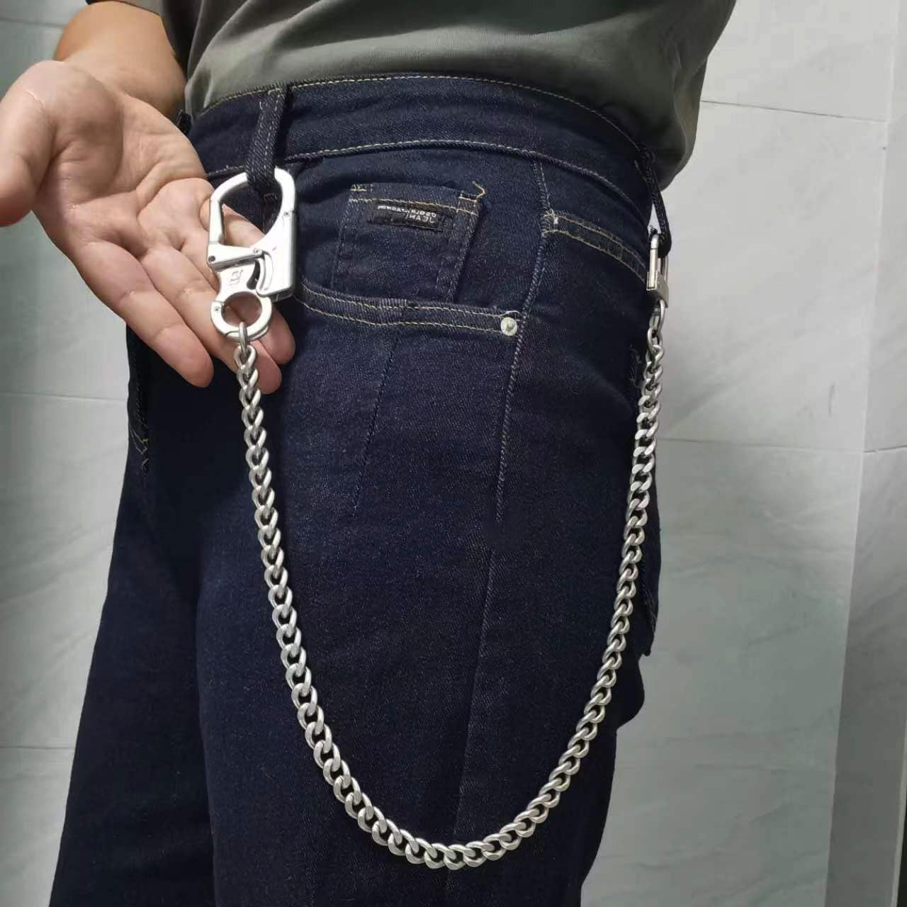 Ahiller Men's Wallet & Key Chain with Tungsten Steel Taper, Heavy Duty Biker Wallet Chain for Jeans, Belt or Pocket (DK-Silver-1PCS)