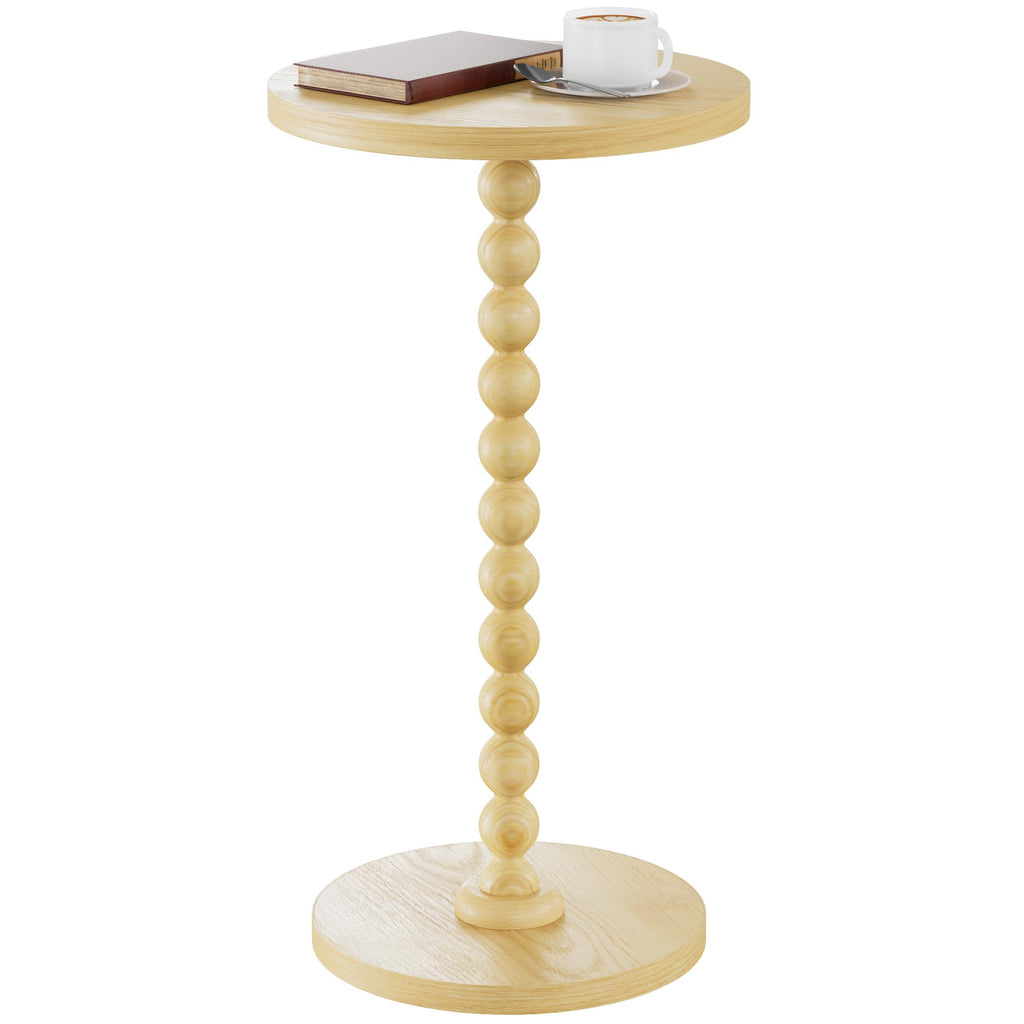 Round Side Table, Drink Table for Small Spaces, Modern Accent Nightstand with Rubberwood Leg for Living Room, Bedroom, Corners, and Office (Brown)