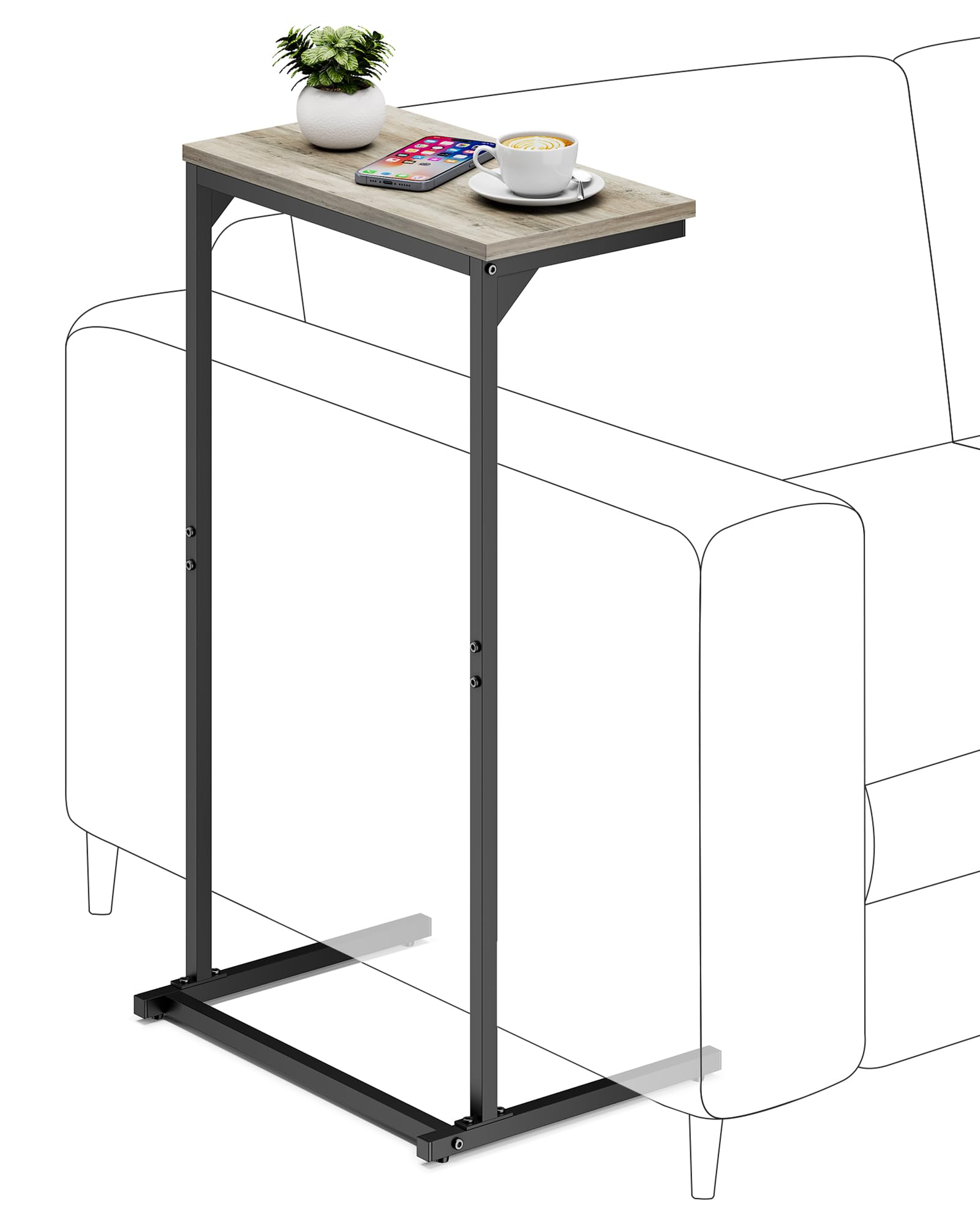 TUTOTAK C Shaped End Table, Tv Tray, Small Side Table, 28.7 inch Tall Couch Table, Tray Table, Sofa Table, Living Room, Bed Room, Brown TB01BB071