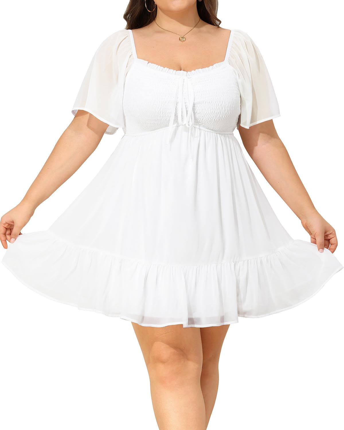 white plus size graduation dress Leely Women White Lace Deep V-Neck Maxi Graduation Dress with Ruffles Sheath Chiffon Little White Dress Engagement Dress