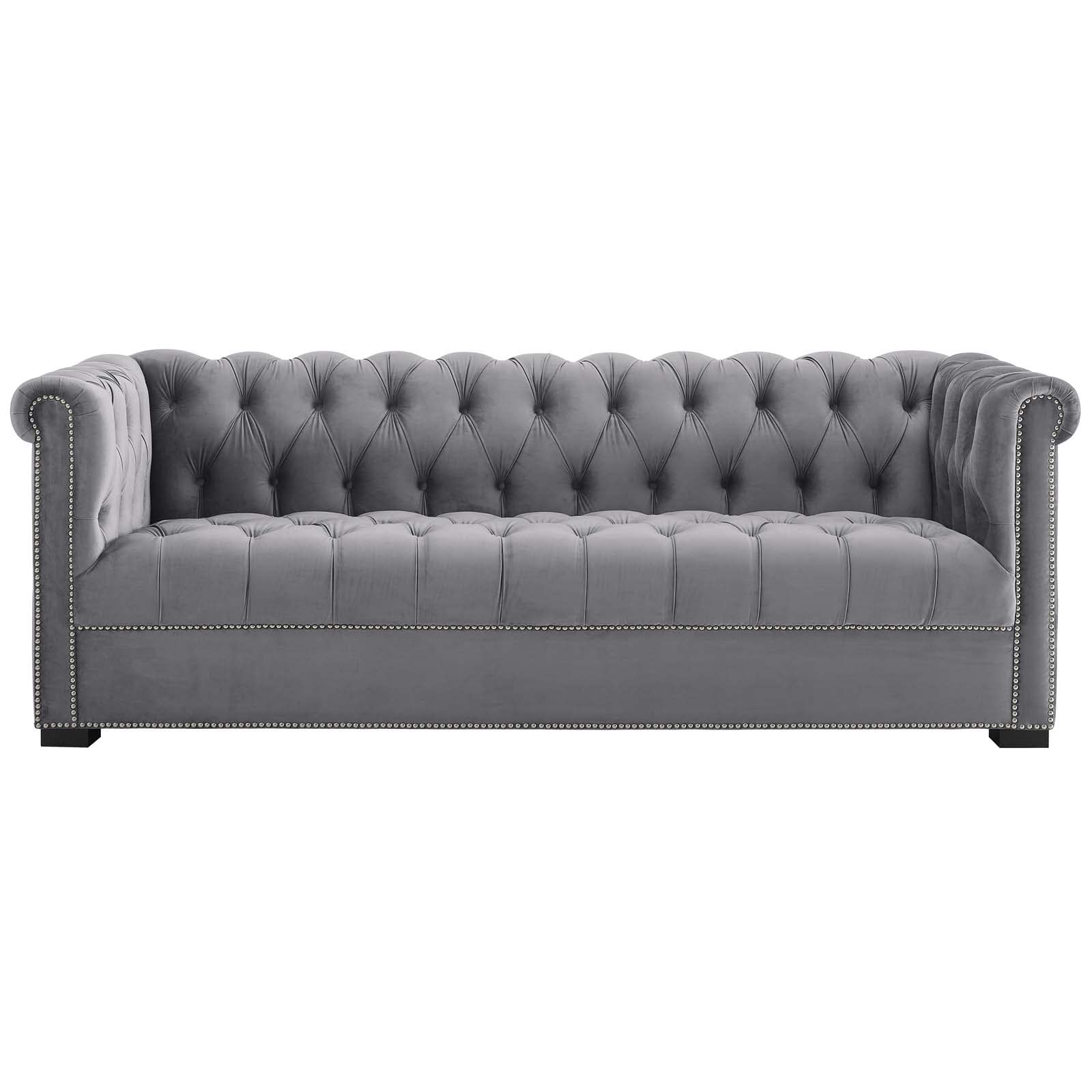 Modway Heritage Tufted Performance Velvet Upholstered Chesterfield Sofa with Nailhead Trim in Ivory