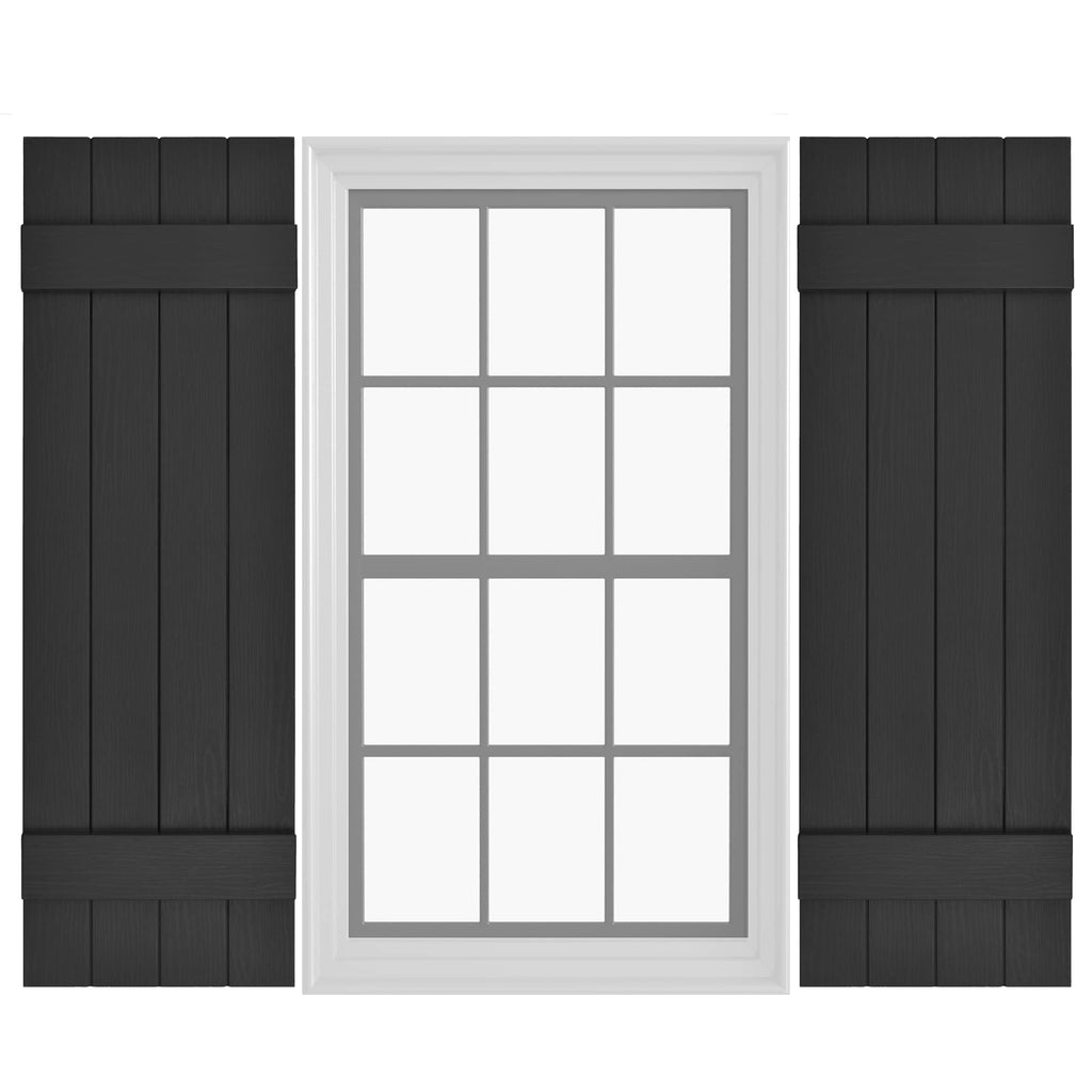 Pontiac Trail Board & Batten Vinyl Shutters (1 Pair) | 14.5"x31" (4-Board) - Black Cosmos/Paintable | Exterior Window Shutters | Includes Mounting Hardware | Simple Installation | Made in US
