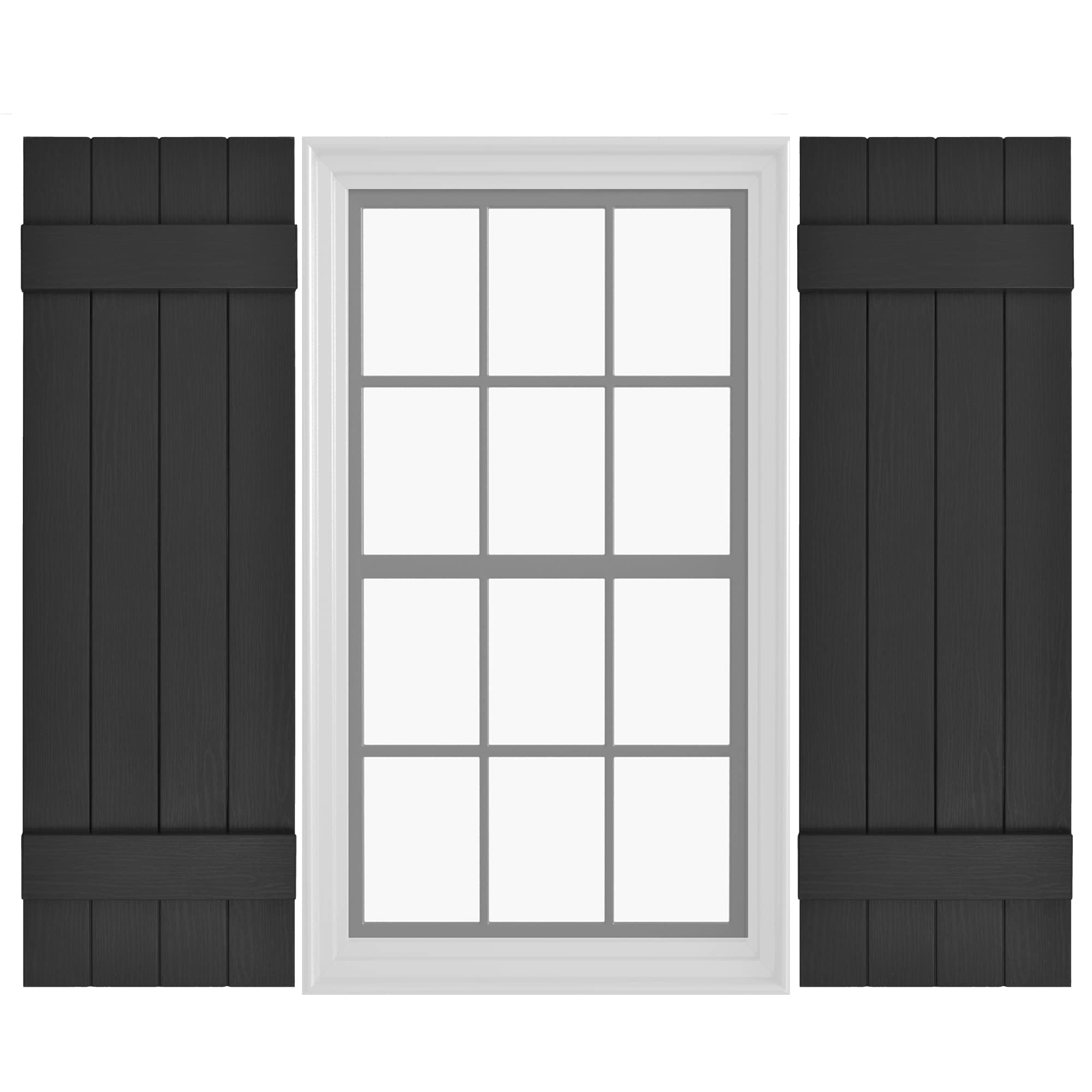 Pontiac Trail Board & Batten Vinyl Shutters (1 Pair) | 14.5"x31" (4-Board) - Black Cosmos/Paintable | Exterior Window Shutters | Includes Mounting Hardware | Simple Installation | Made in US