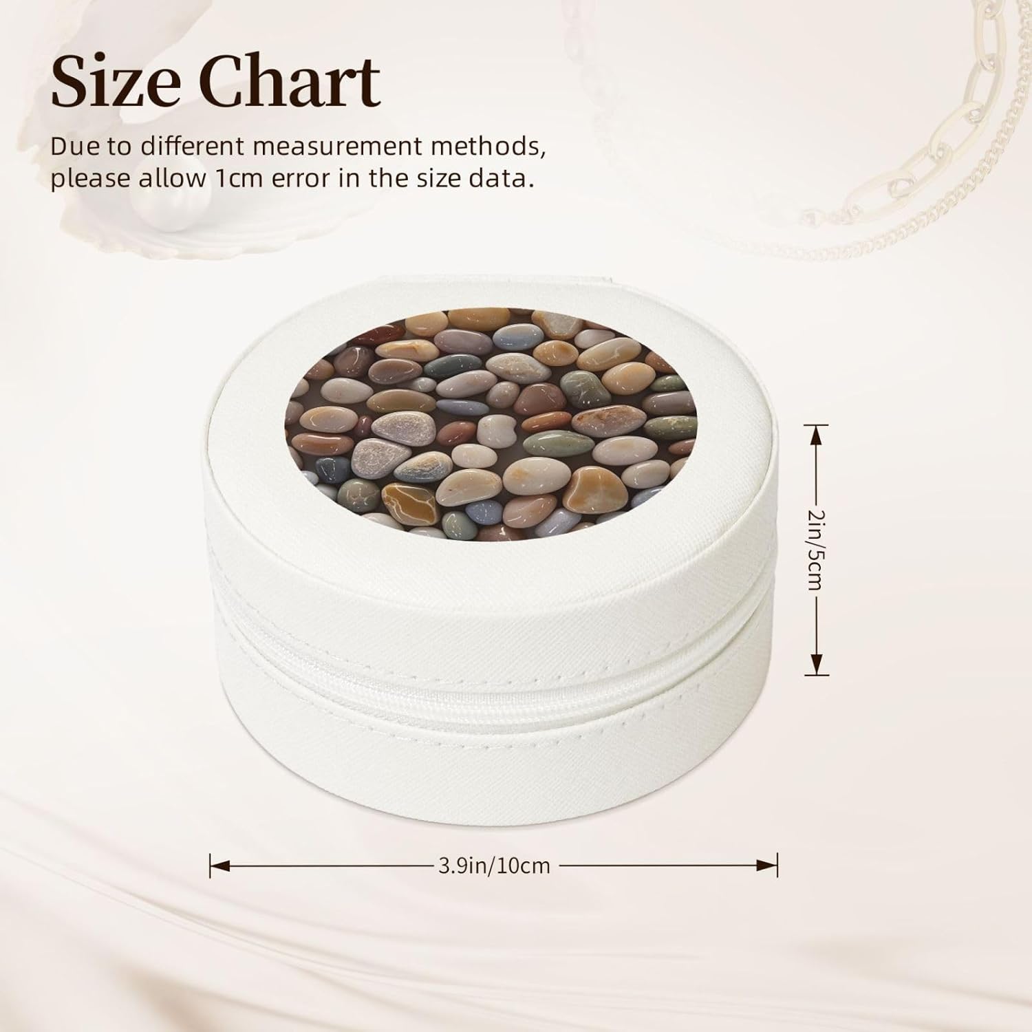 Small Jewelry Box Leather Travel Jewelry Case Waterproof Round Jewelry Organizer White For Womens Rings Necklaces Gifts Petoskey Stone