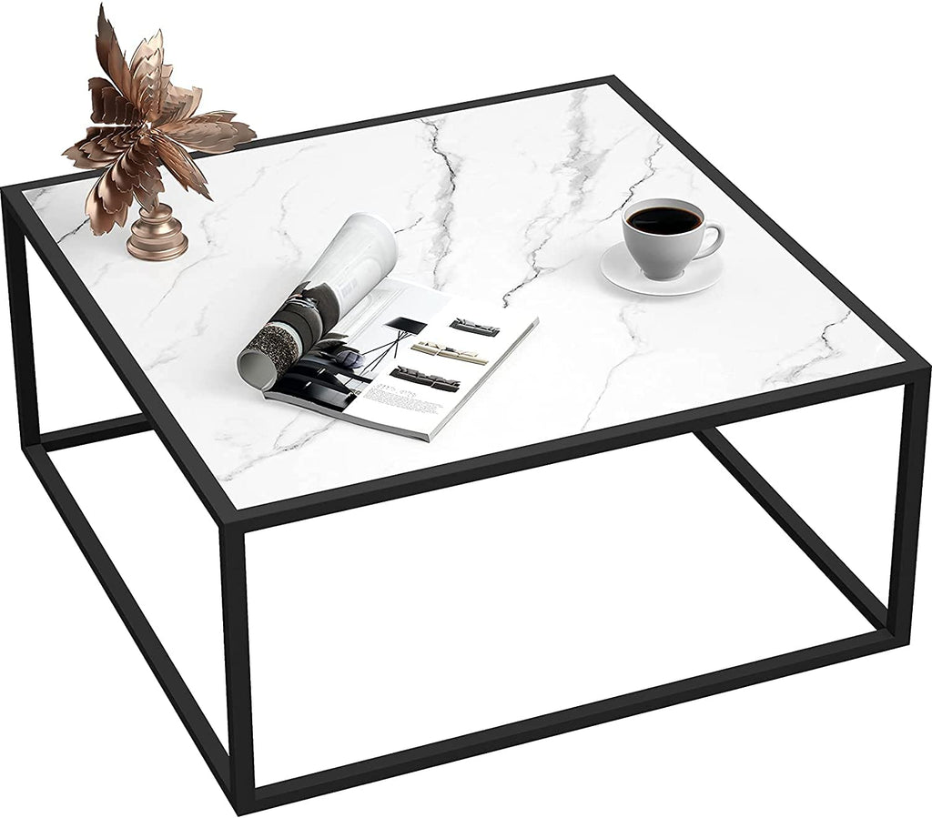 SAYGOER Small Coffee Table Square Modern Coffee Tables for Small Space Low Center Table for Living Room Office, Wood Top with Metal Frames, Easy Assembly, Gray Wood