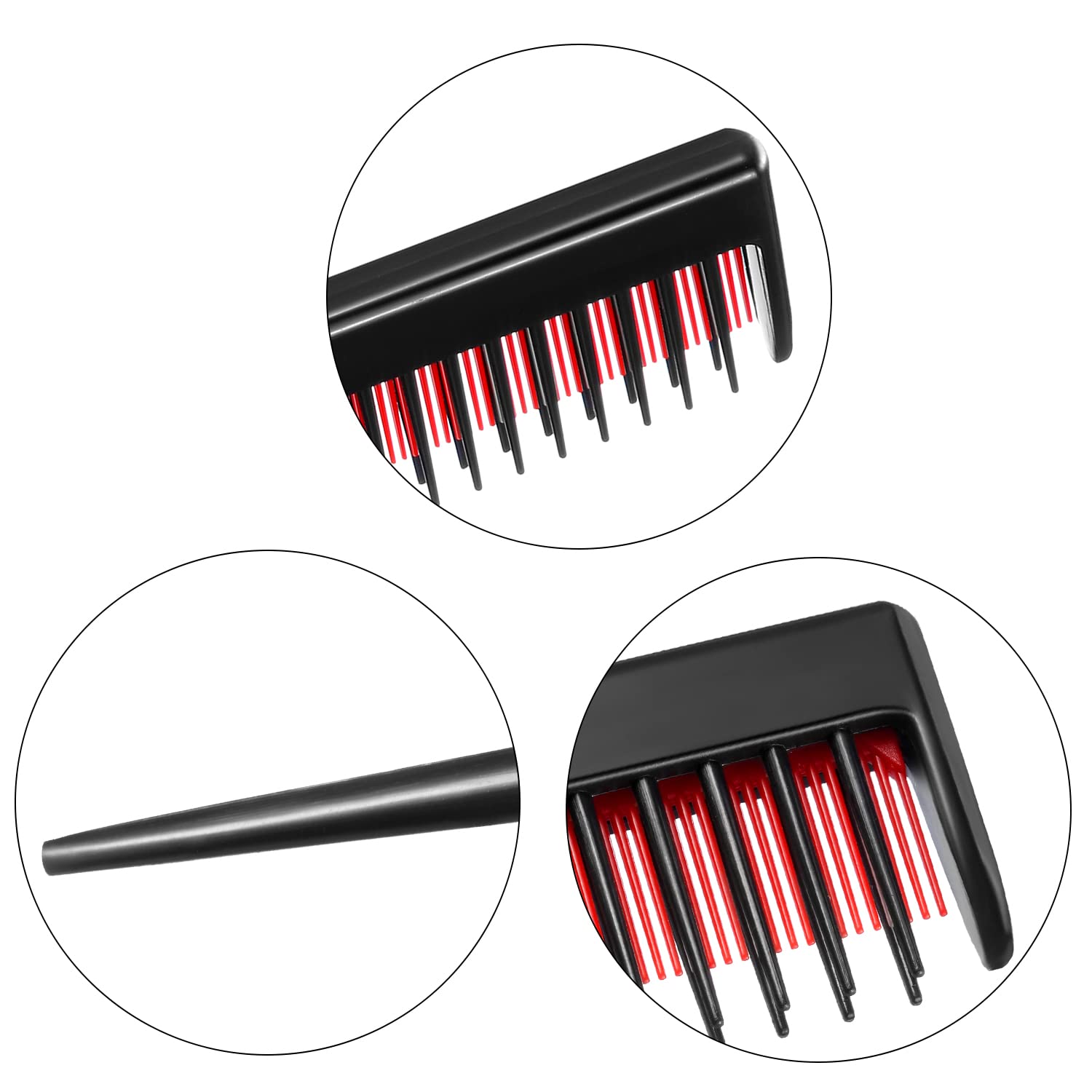 Leinuosen 3 Pcs Triple Teasing Comb Rat Tail Tool Tease Layers Pintail Comb for Women Back Root Teaser Adding Volume Structure Styling(Black and Red)