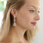 Mariell Pierced or Clip-On Silver, Gold or Rose Gold CZ Dangle Drop Earrings for Women, Brides, Wedding