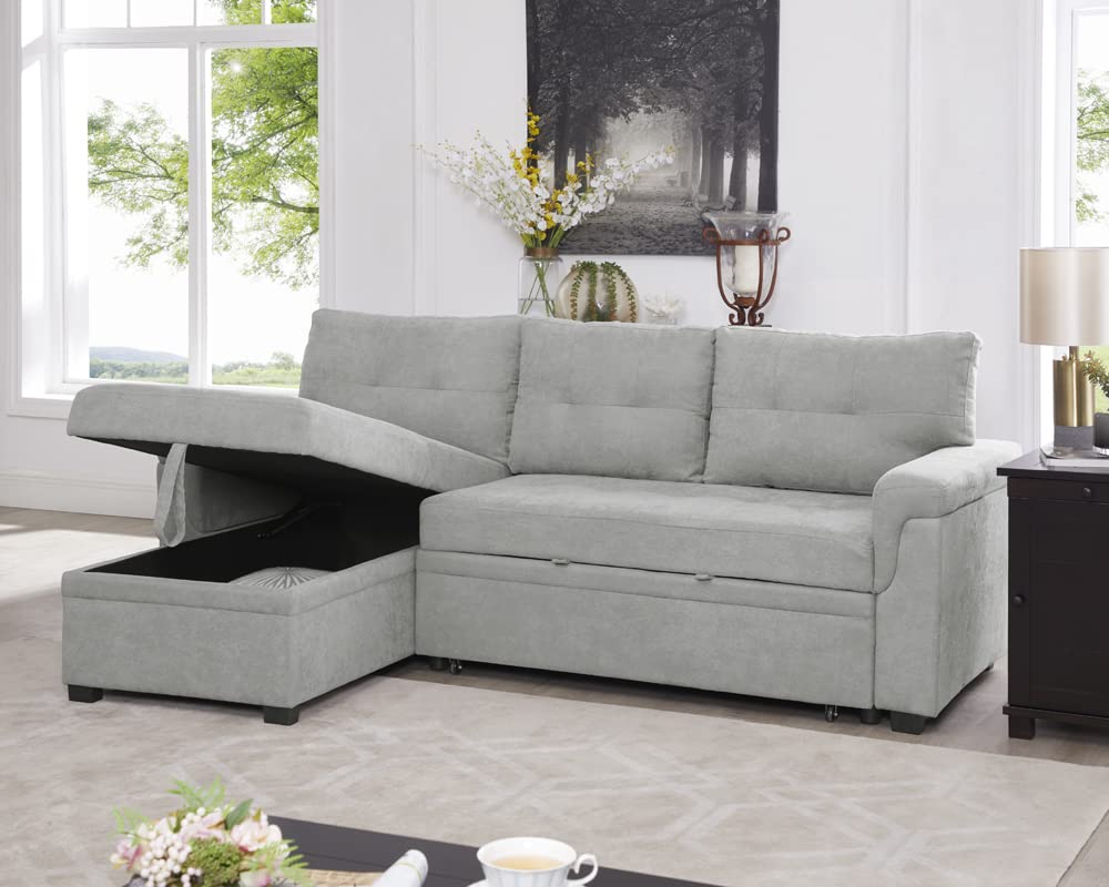 Naomi Home Transform Any Space: Sleeper Sectional Sofa with Convertible Sofa Bed & Inviting Chaise. Find Tranquil Comfort with Stress-Relieving Design & Durable Cushions - Black/Air Leather