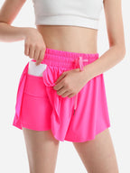 Mexholin 3 Packs Girls Butterfly Shorts 2 in 1 Girls Athletic Shorts Youth Flowy Shorts for Active, Running,Basketball Black/White/Hot Pink S