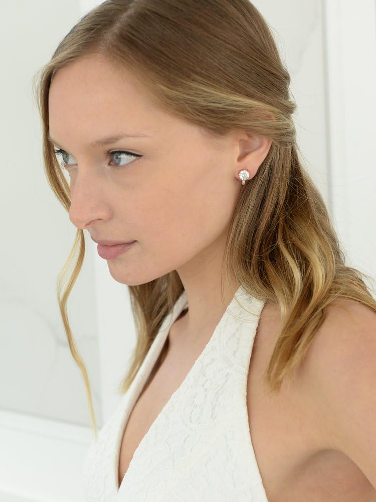 Mariell Clip-On Cubic Zirconia Crystal Stud Earring, 2 Carat, for Wedding, Bride, Prom, Birthday Gift