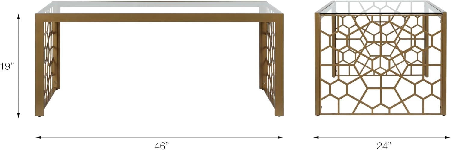 CosmoLiving by Cosmopolitan CosmoLiving Juliette Top, Soft Brass, Tempered Glass Coffee Table, 46.0 in x 24.0 in x 19.0 in