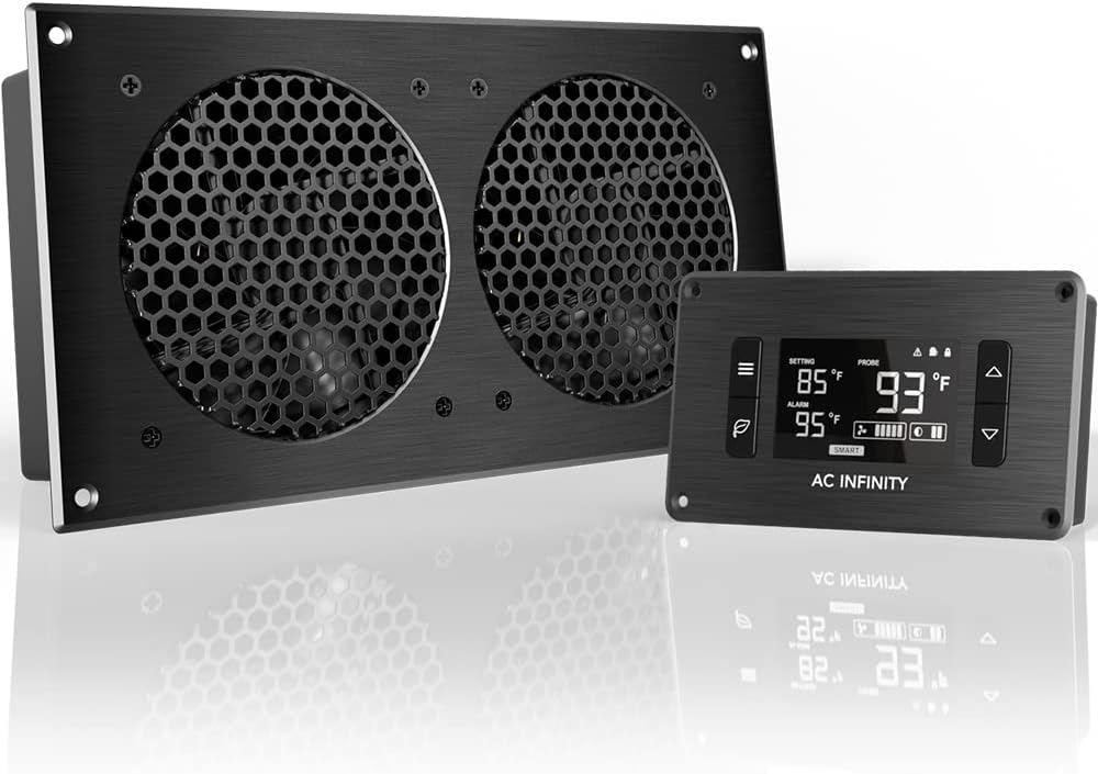 AC Infinity AIRPLATE T7, Quiet Cooling Fan System 12" with Thermostat Control, for Home Theater AV Cabinets