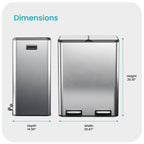 Home Zone Living 16 Gallon Kitchen Trash Can with Dual Compartments for Recycling, Stainless Steel, Silver, 60 Liters Total