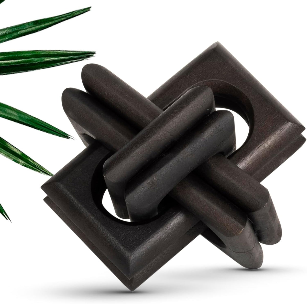 Wood Knot Entry Table for Living Room – Boho 6 Link Interlock Coffee Table, Handcrafted Mango Wood Console Shelf, Modern Farmhouse Home Decor (Black)