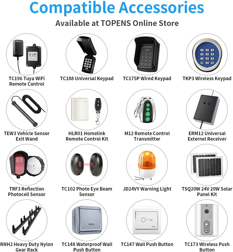TOPENS DKR1100ST Solar Sliding Gate Opener Rack Drive Automatic Gate Motor for Heavy Driveway Slide Gates Up to 2600 Pounds, Electric Gate Operator Battery Powered with Solar Panel Remote Control Kit