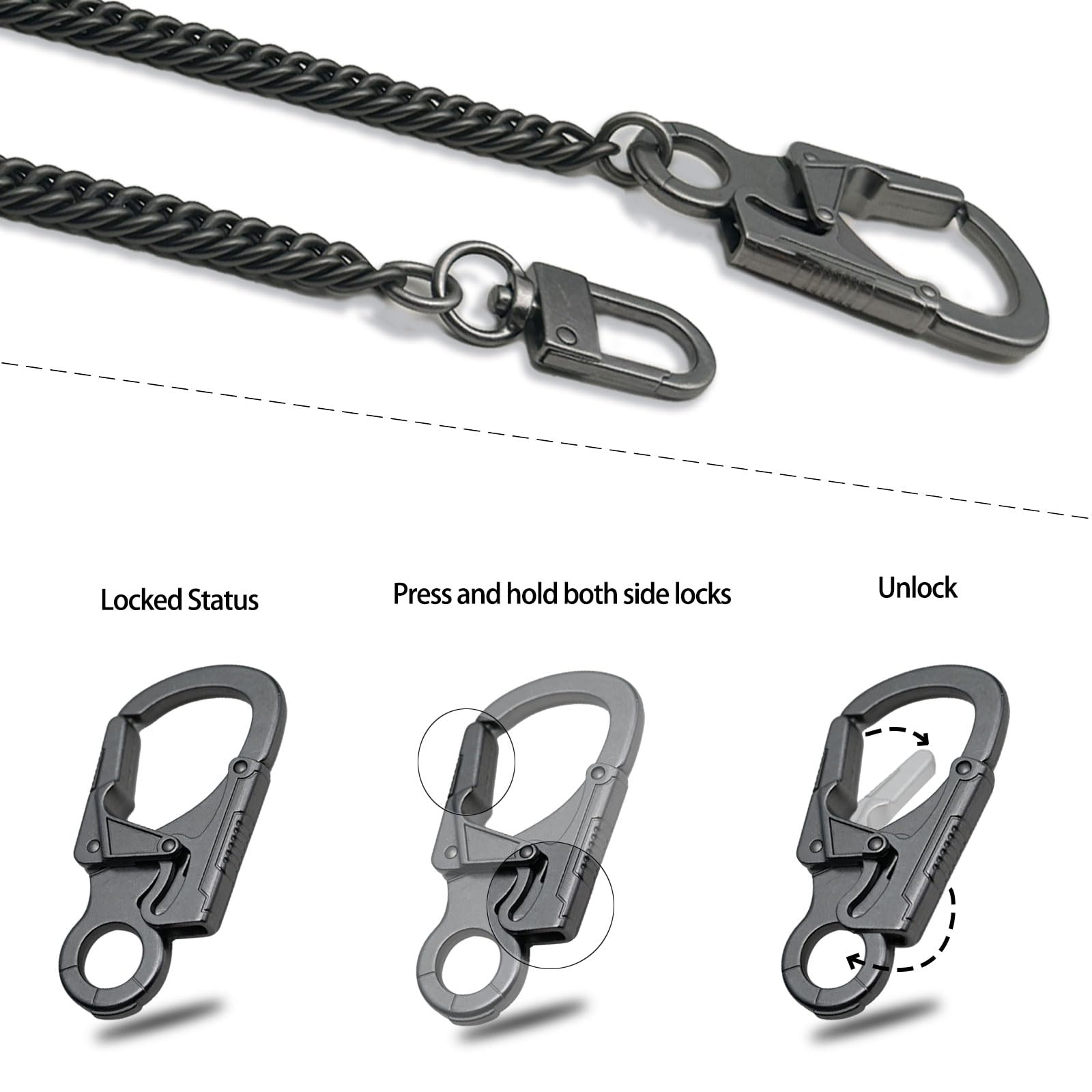Ahiller Wallet Chain, 25''Heavy Duty Biker Wallet Chains for Men, Anti Lost Keychain,Belt,Pocket Jean Pant Chain for Keys(W-JRL-Gunmetal-1P)