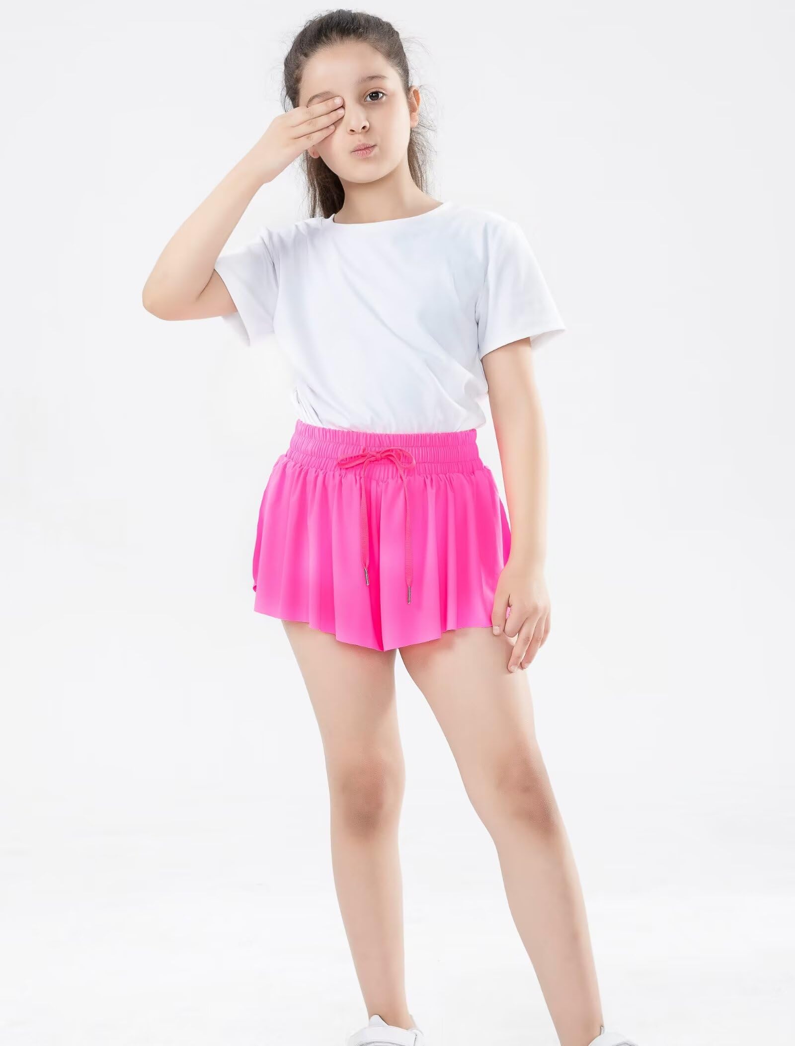 zqajuxg Girls Flowy Shorts with Spandex Liner,2 in 1 Butterfly Shorts Teen Girls with Pockets for Sports，Running，Athletic/Hot Pink/10-12 Years