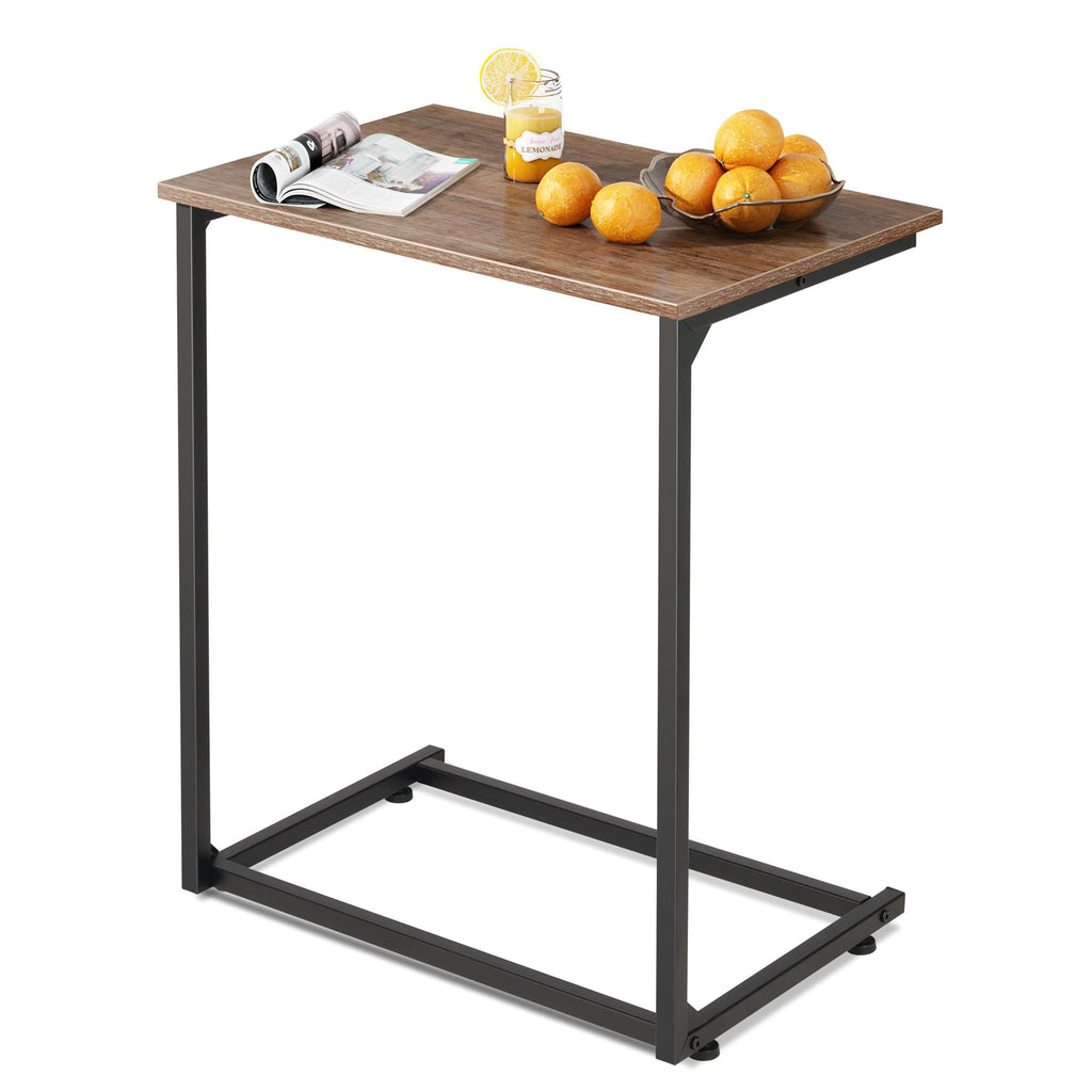 WLIVE C-Shaped End Table, Small Side Tables for Sofa, Wide Couch Table That Slide Under, Laptop Snack Table for Living Room, Bedroom, Home Office, Rustic Brown