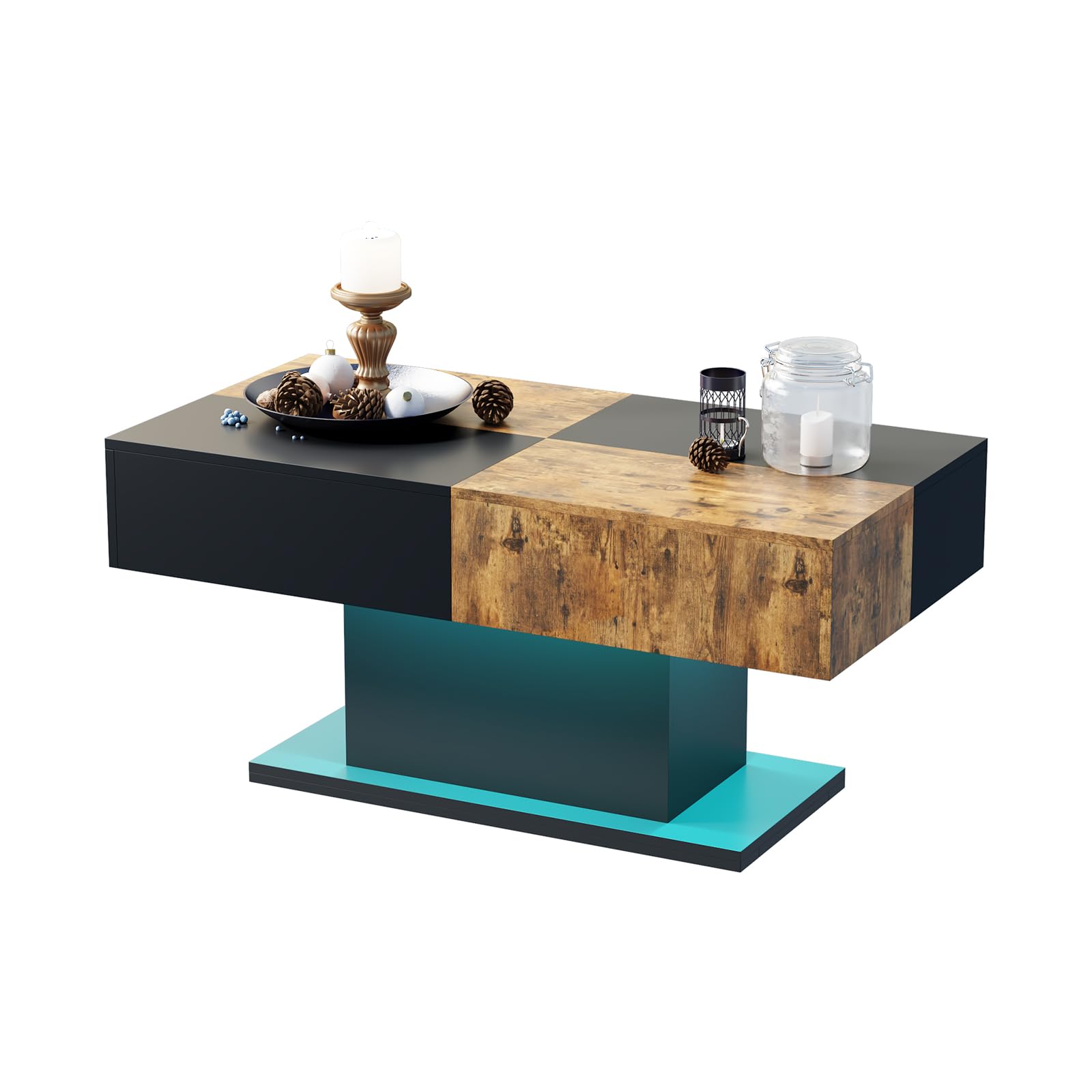 Led Coffee Table for Living Room, Living Room Table Rectangular Center Table, Modern High Glossy Wooden Coffee Tables with 16 Colors LED Lights for Dining Reception Room, White