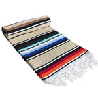 Open Road Goods Authentic Mexican Serape Blanket – 100% Cotton Falsa Blanket - Multi-Color Handmade Mexican Beach Throw (Tan/Beige)
