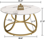OIOG Round Coffee Table for Living Room, Modern Coffee Table with Marbling Natural Stone, Gold & White