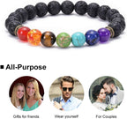 GelConnie Lava Rock Chakra Bracelet 7 Chakra 8mm Natural Stone Healing Bracelet Stress Relief Yoga Beads Anxiety Bracelet Aromatherapy Essential Oil Diffuser Bracelet Bangle
