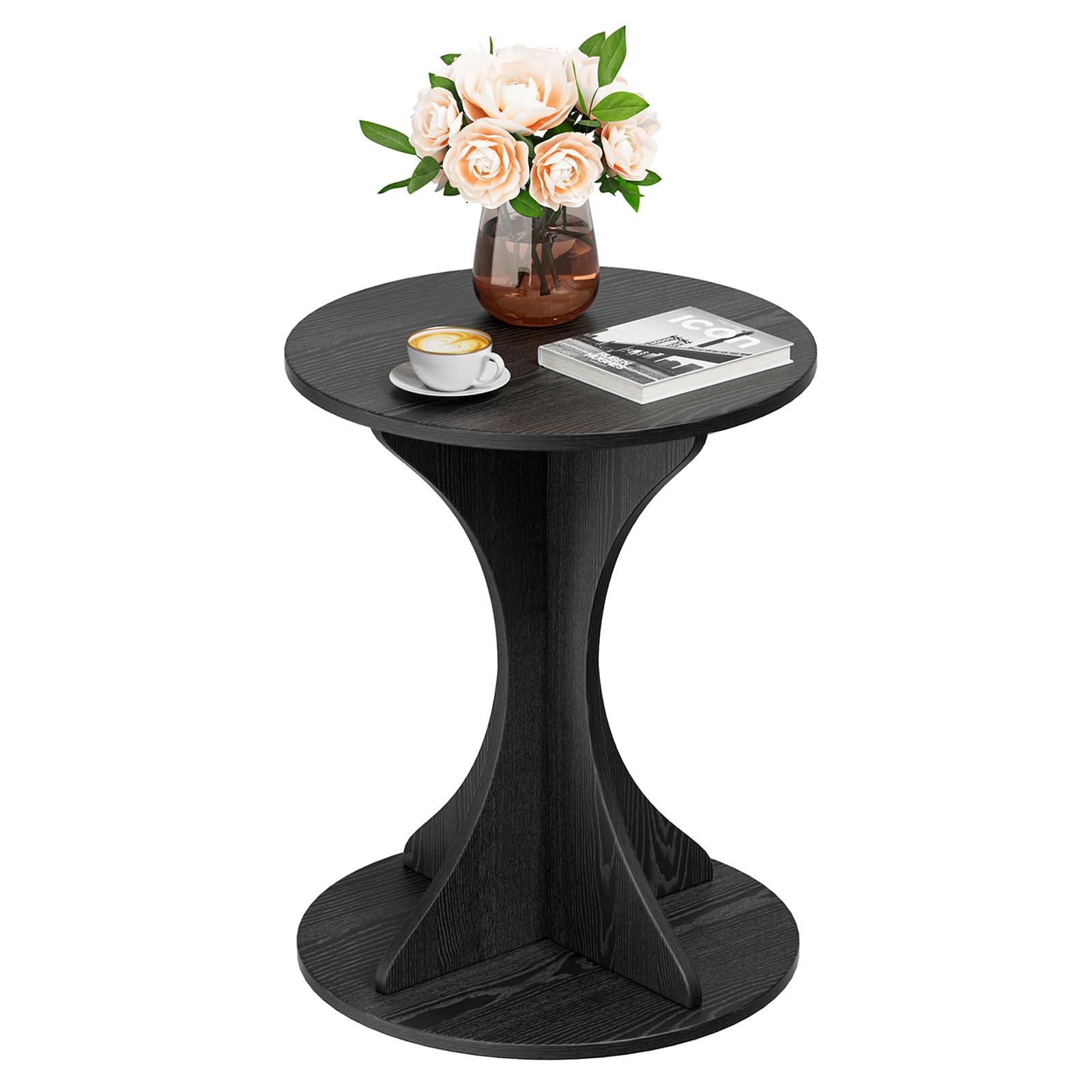 Small Round Side End Table - Wood Accent Coffee Table for Living Room, Modern Circle Nightstand with Pedestal for Small Spaces Bedroom Sofa, Vintage Corner Couch Bedside Table (Rustic Brown)