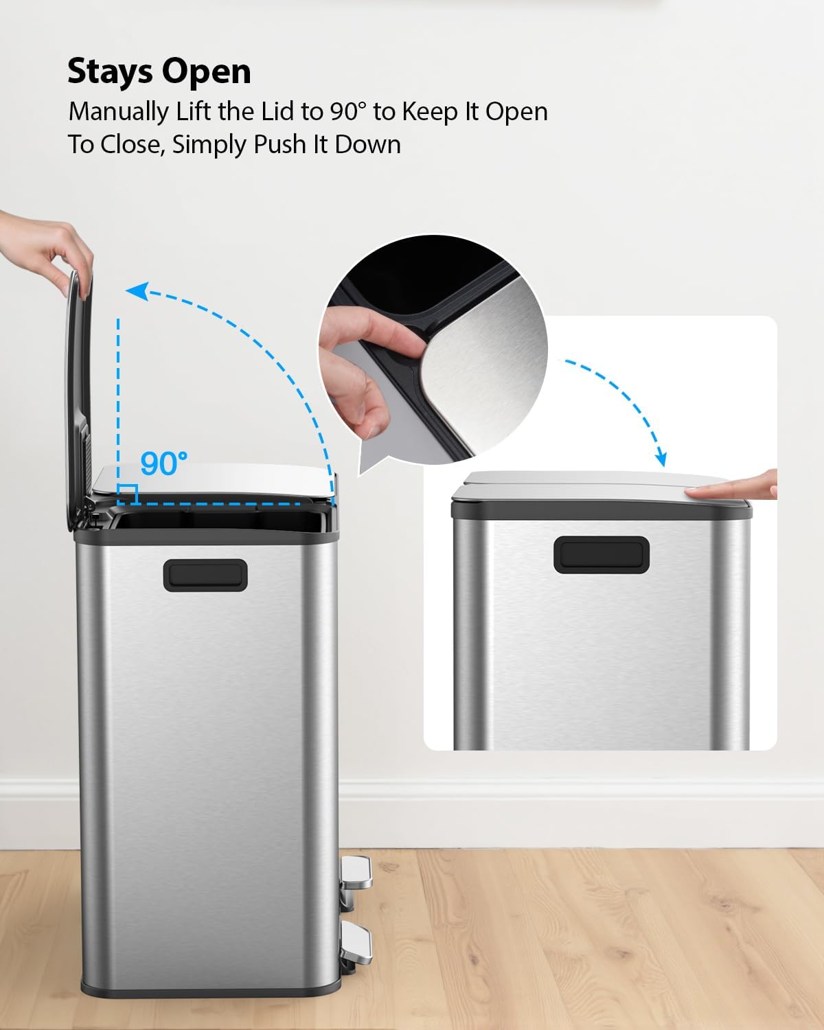 Lovewind Trash Can, 2 x 10.5 Gallon (2 x 40 L) Garbage Can for Kitchen Dual Compartment Recycling Kitchen Step Trash Bin, Stainless Steel Trash and Recycle Bin Combo with Soft-Close Lid, Silver