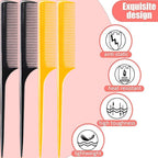 LUXXII (4 Pack) 9.25" Sturdy Rat Tail Comb Fine-tooth Hair Combs with Thin and Long Handle (Black and Brown)