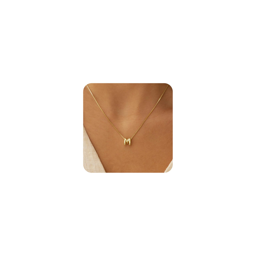 MARYLAX Bubble Letter Necklaces Gold, 14K Gold Plated Initial Necklaces for Women, Dainty Gold Bubble Letter Necklace, Personalized Bubble Pendant Name Necklace, Trendy Gold Jewelry