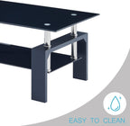 Btrpily Living Room Rectangle Coffee Table, Tea Table Suitable for Waiting Room, Modern Side Coffee Table with Wooden Leg, Glass Tabletop with Lower Shelf, 39.5D x 23.5W x 17.5H in, Black