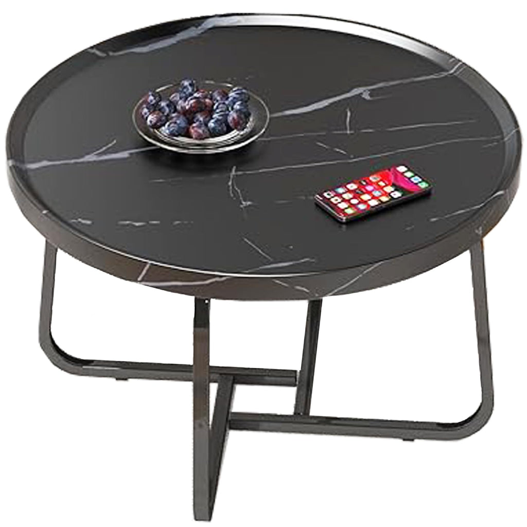 20 inches Round Coffee Table, Wooden Surface Top & Sturdy Metal Legs Coffee Table with Fluted, End Table for Living Room Bedroom Office Balcony Yard (Walnut, 20 inches)