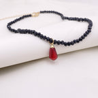 MOKAVIKY 25 Pomegranate Pendant Necklace with Black Bead for Women Cute Fruit Novelty Jewelry