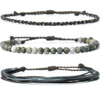 Handmade Natural Stone Beaded Healing Bracelet Gift for Men Adjustable Rope String Bracelet (Lava Rock, Adjustable)