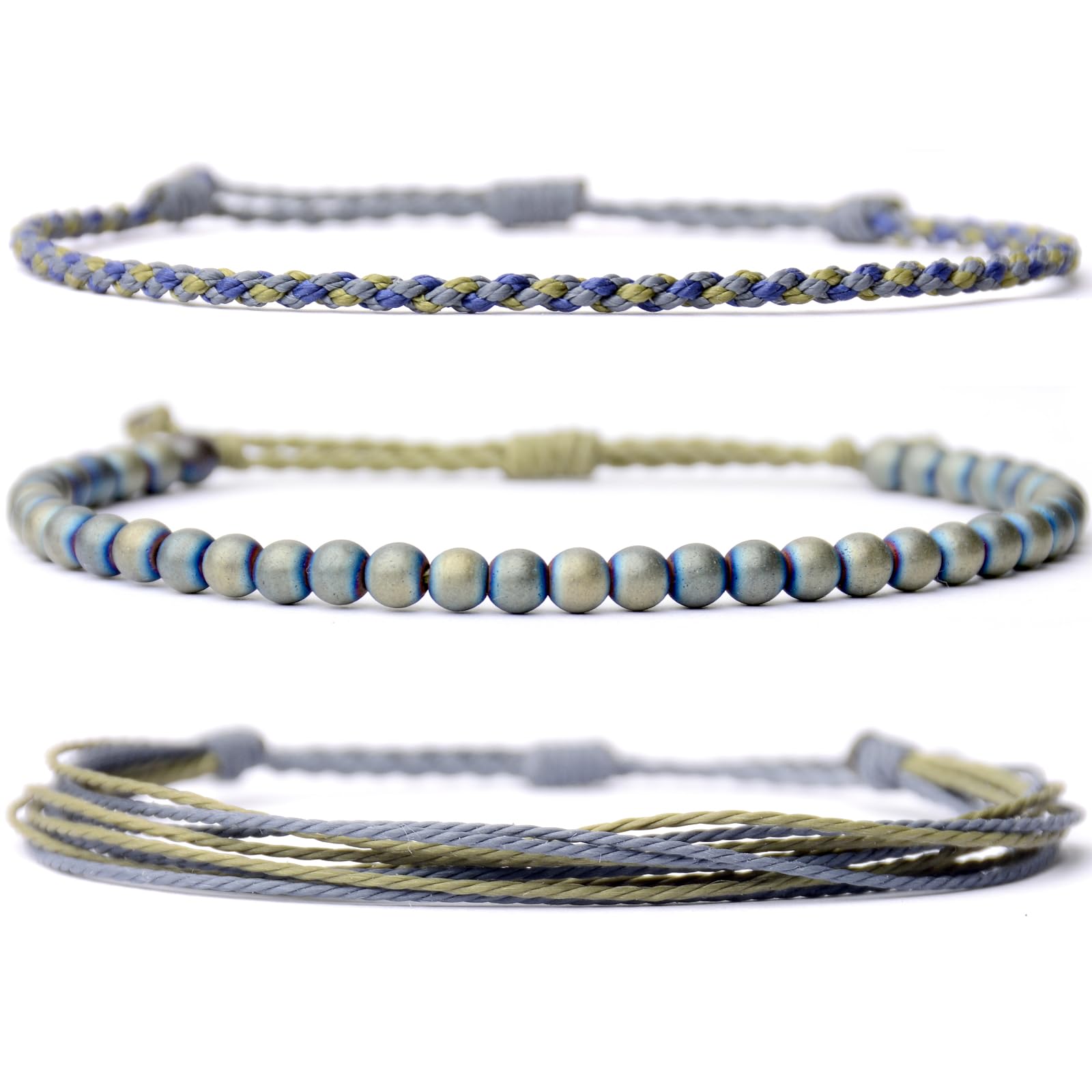 Handmade Natural Stone Beaded Healing Bracelet Gift for Men Adjustable Rope String Bracelet (Lava Rock, Adjustable)