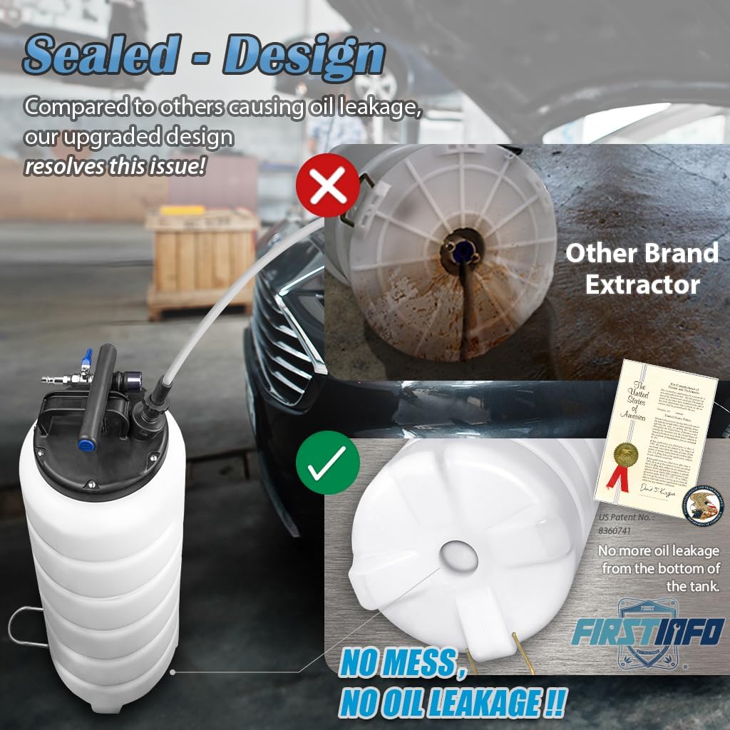 FIRSTINFO A1106USY3 Patented 15L / 3.9 Gallon Pneumatic/Manual Oil Vacuum Extractor | Oil Change Pump | 47 Inch Tube | Taiwan