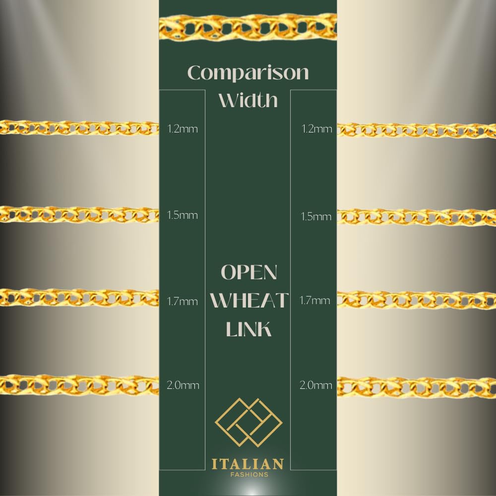 ITALIAN FASHIONS REAL Solid 14K or 10K Yellow Gold 1.50mm,1.7mm, 2.0mm Flat Open Wheat Spiga Chain Necklace with Lobster Claw Clasp | Multiple Lengths Available | Men Women | MADE IN ITALY (10K Solid Yellow Gold 1.5mm, 18.0 Inches) - Grand Goldman